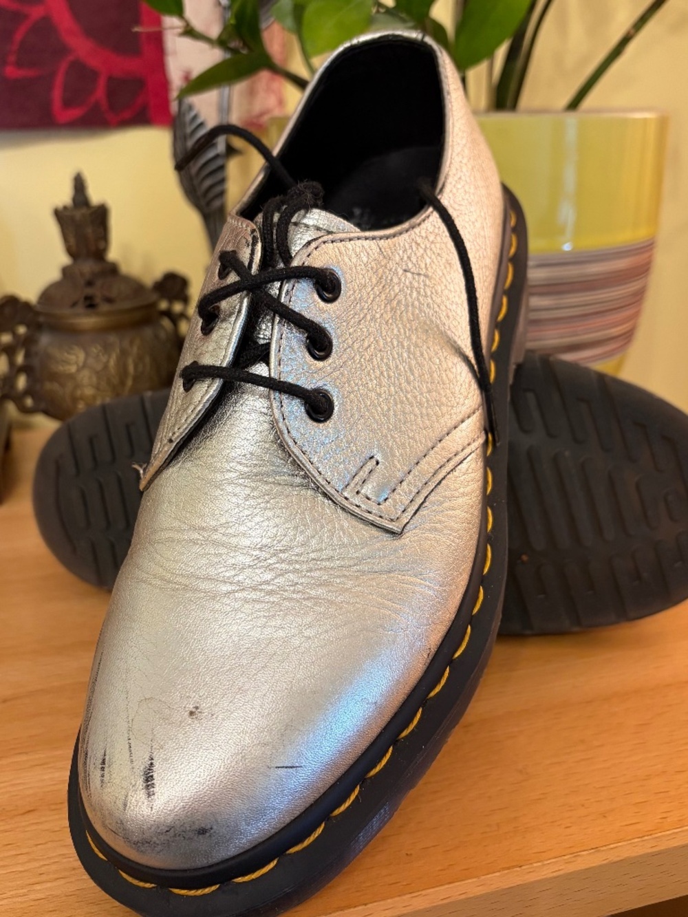 Dr. Martens 1461 Women's US 5 Oxford Shoe Metallic Silver Leather Shiny 90s